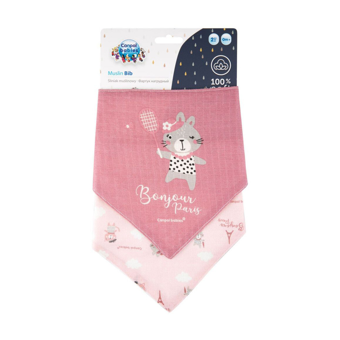 Слинявчик Canpol Babies Bonjour Paris мусліновий, рожевий, з народження, 2 шт (26/900_pin)